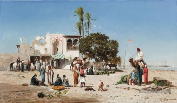 Nil Art - Marche au bord du Nil Victor Huguet orientaliste